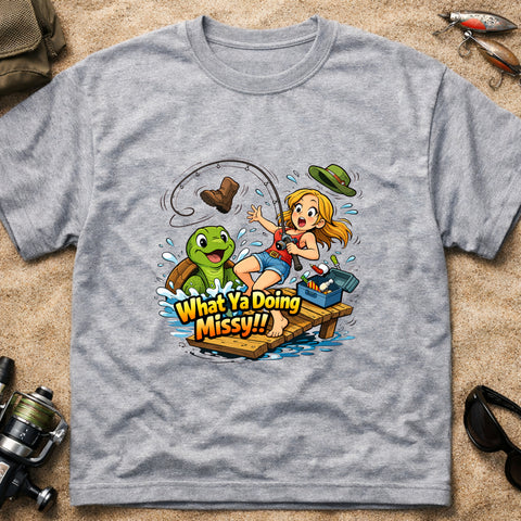 **“What Ya Doing Missy!!” – Funny Turtle Fishing T‑Shirt** | Unisex