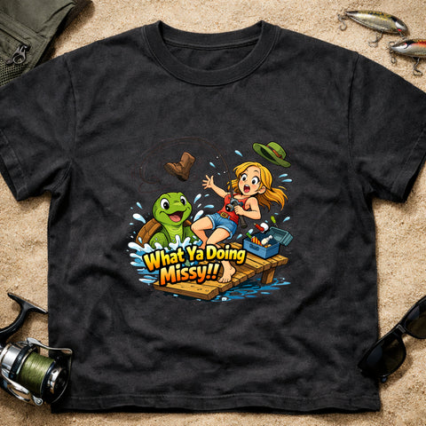 **“What Ya Doing Missy!!” – Funny Turtle Fishing T‑Shirt** | Unisex