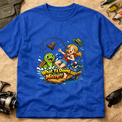 **“What Ya Doing Missy!!” – Funny Turtle Fishing T‑Shirt** | Unisex