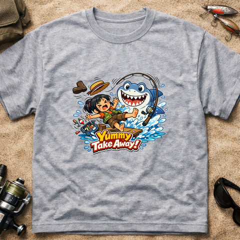 **“Yummy Take Away!” – Funny Shark Fishing T‑Shirt**