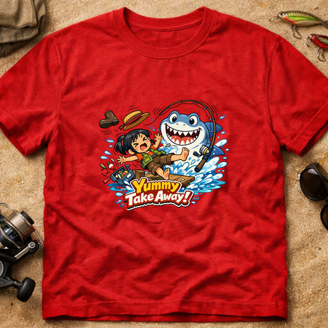 **“Yummy Take Away!” – Funny Shark Fishing T‑Shirt**