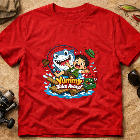 **“Yummy Take Away!” – Funny Shark Fishing T‑Shirt** | Unisex