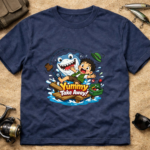 **“Yummy Take Away!” – Funny Shark Fishing T‑Shirt** | Unisex