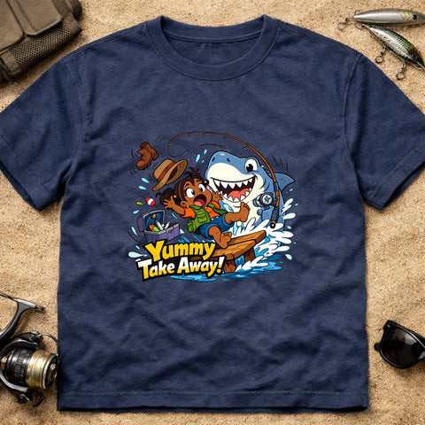 **“Yummy Take Away!” – Funny Shark Fishing T‑Shirt** | Unisex