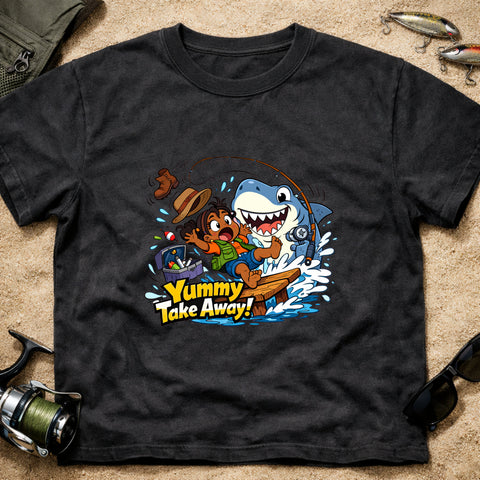 **“Yummy Take Away!” – Funny Shark Fishing T‑Shirt** | Unisex