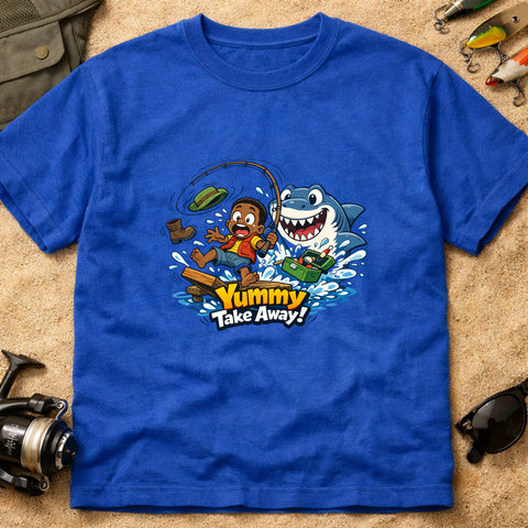 **“Yummy Take Away!” – Funny Shark Fishing T‑Shirt** | Unisex