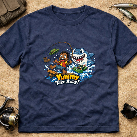 **“Yummy Take Away!” – Funny Shark Fishing T‑Shirt** | Unisex