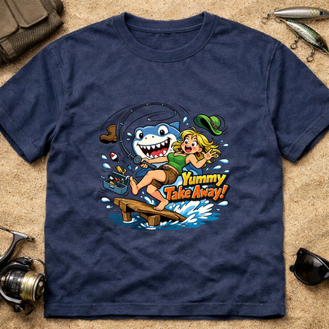 **“Yummy Take Away!” – Funny Shark Fishing T‑Shirt** | Unisex