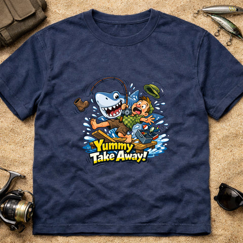 **“Yummy Take Away!” – Funny Shark Fishing T‑Shirt**