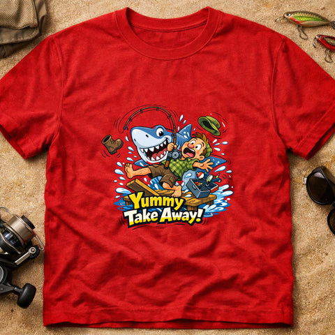 **“Yummy Take Away!” – Funny Shark Fishing T‑Shirt**