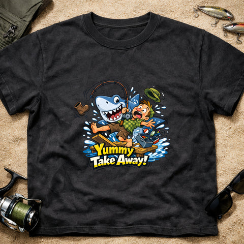 **“Yummy Take Away!” – Funny Shark Fishing T‑Shirt**