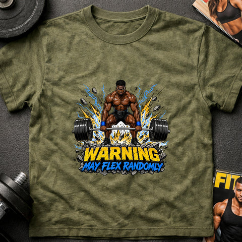 **“Warning May Flex Randomly” – Black Male Barbell Edition** | Unisex