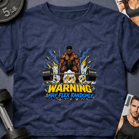 **“Warning May Flex Randomly” – Black Male Barbell Edition** | Unisex