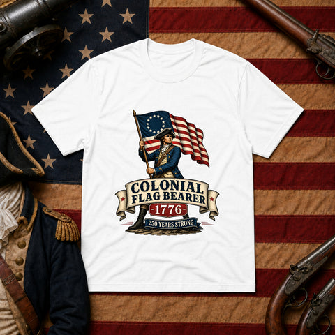 # ⭐ **Colonial Flag Bearer – 1776” – America‑250 Edition | Unisex**