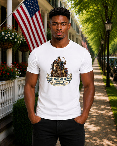 # ⭐ **Mohawk Warrior On Horseback Shooting A Bow – 1776 – 250 Years Strong | Unisex**