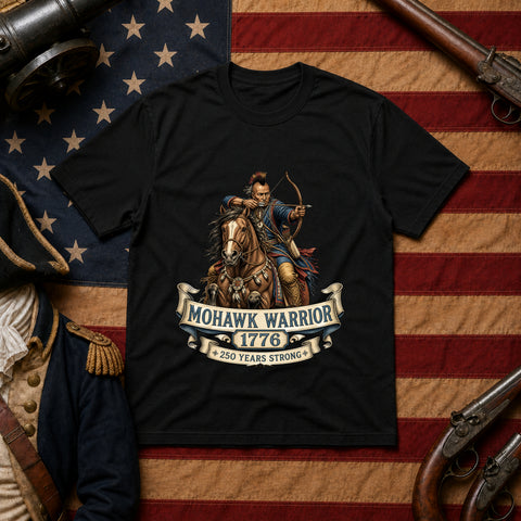 # ⭐ **Mohawk Warrior On Horseback Shooting A Bow – 1776 – 250 Years Strong | Unisex**