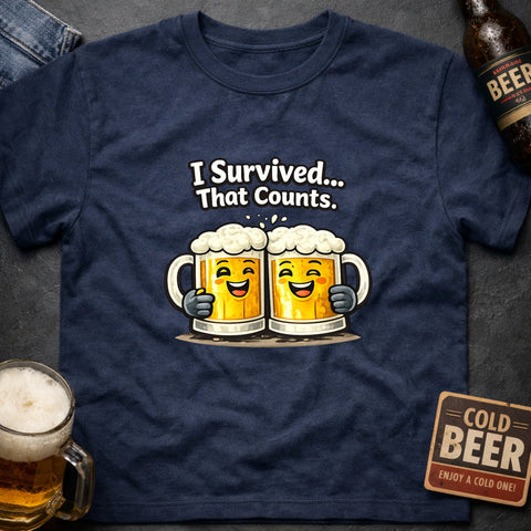 I Survived, That Counts – Funny Beer Lover T-Shirt - Laugh Suppy