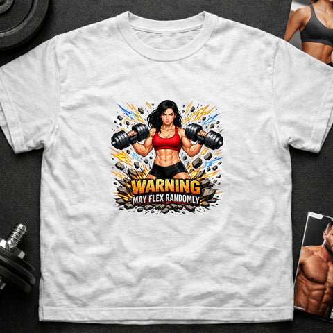 Warning May Flex Randomly – Black Hair Caucasian Female Dumbbells Edition - Laugh Suppy