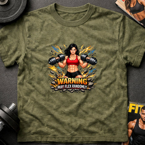 Warning May Flex Randomly – Black Hair Caucasian Female Dumbbells Edition - Laugh Suppy