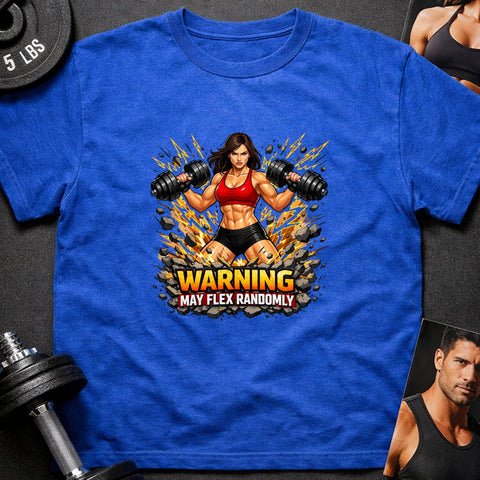 Warning May Flex Randomly – Brunette Hair Caucasian Female Dumbbells Edition - Laugh Suppy