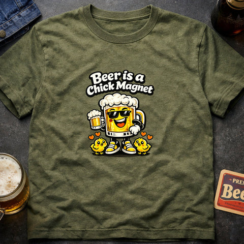 Beer Is a Chick Magnet” With Sunglasses, Hearts & Chicks