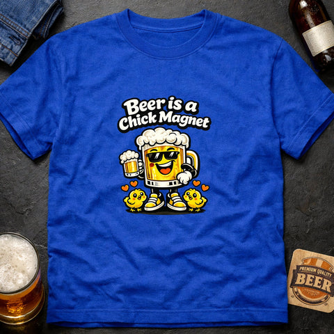 Beer Is a Chick Magnet” With Sunglasses, Hearts & Chicks
