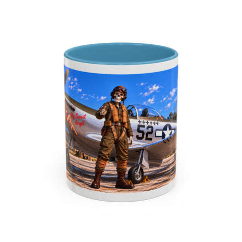 Skeleton Fighter Pilot Mug – P-51 Mustang WWII Retro Aviation Coffee Mug – Funny Dark Humor Gift for Pilots - Laugh Supply