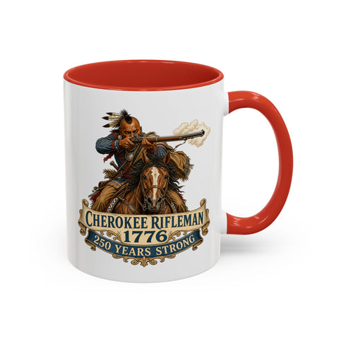Cherokee Rifleman Coffee Mug — 1776 Mounted Warrior Shooting A Musket