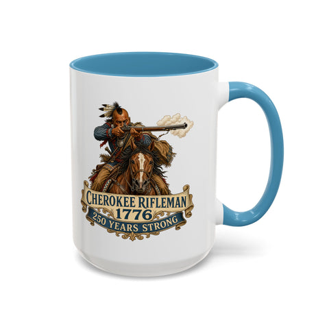Cherokee Rifleman Coffee Mug — 1776 Mounted Warrior Shooting A Musket